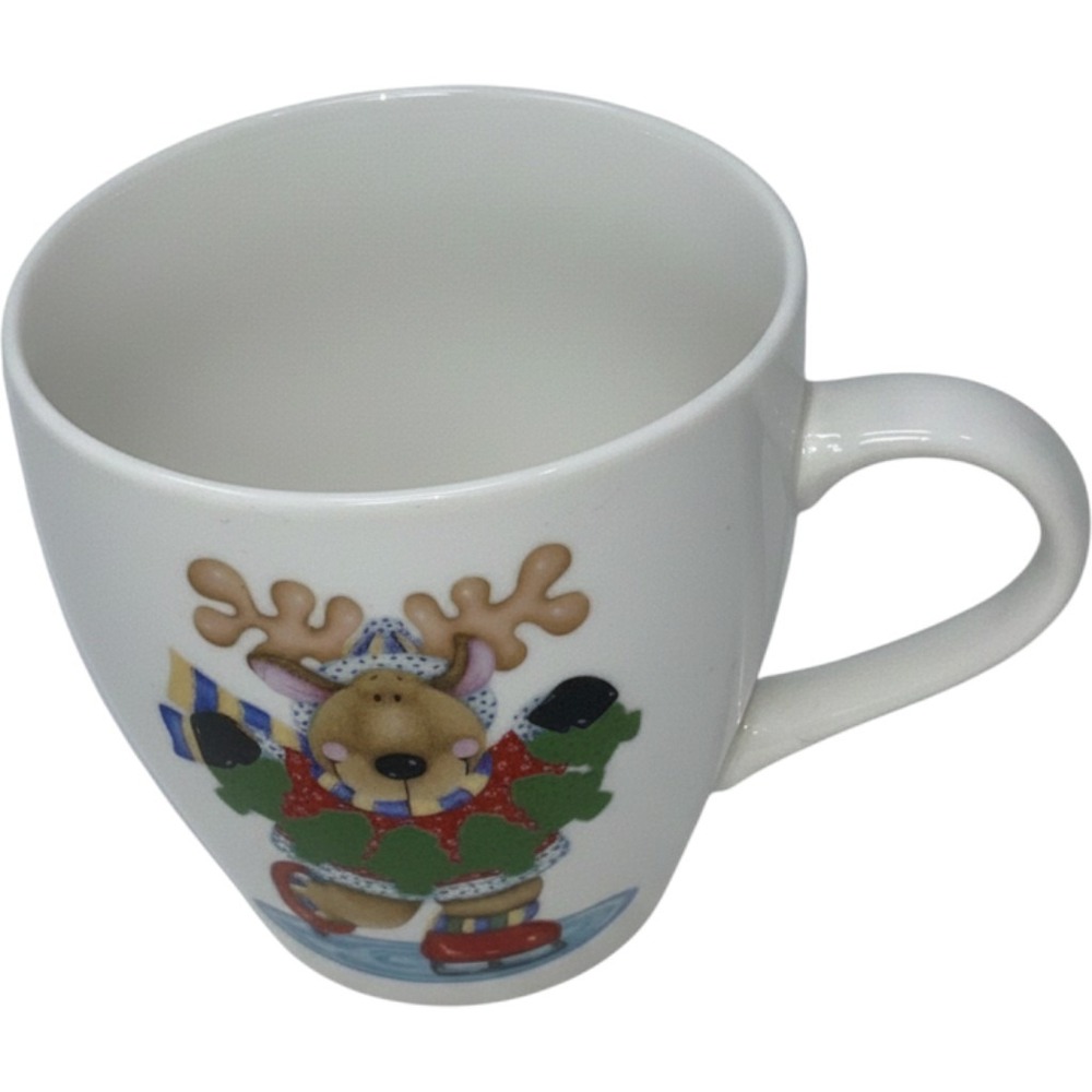 Royal Norfolk Christmas Mug Ice Skating Reindeer Holiday Coffee Cup‎ Ceramic